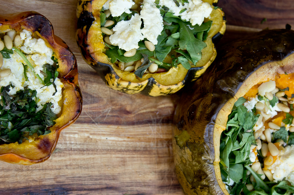 baked squash with raw sheep cheese, mint, rocket and toasted pine nuts | Photo by Claire Burge