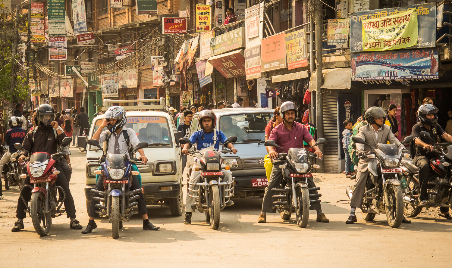 Ready...Set...Go! A typical sidestreet scene in Kathmandu